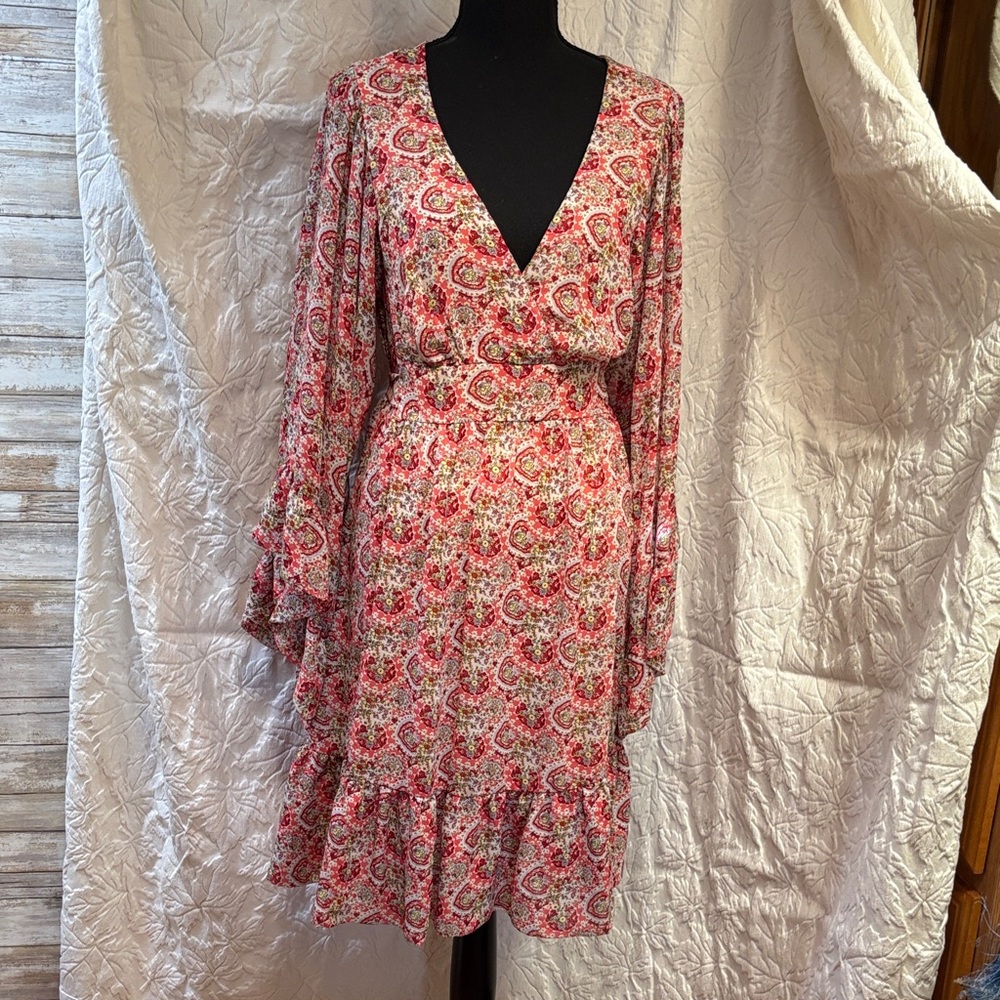 BETSY JOHNSON Paisley Floral V-Neck Women's Dress